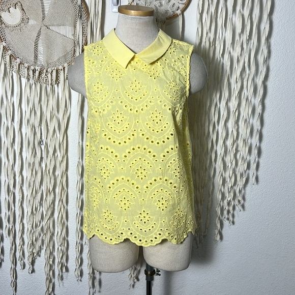 Anthropologie ModcCoth NWOT Yellow Eyelet Sleeveless Blouse Size Small - Picture 1 of 10